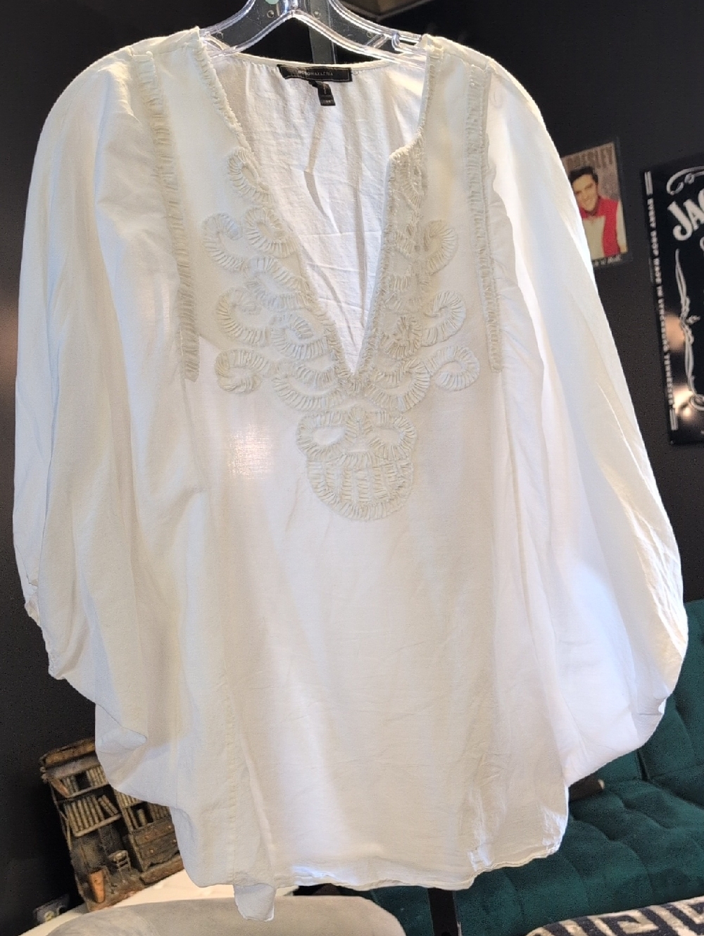 BCBGMaxAzria White Embroidered V-Neck Tunic